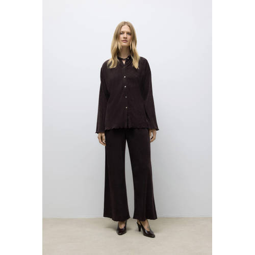 VERO MODA wide leg high waist casual broek donkerbruin afbeelding