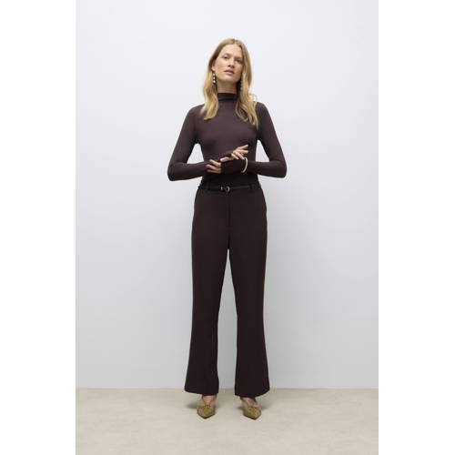 VERO MODA flared regular waist casual broek donkerbruin afbeelding