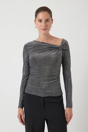 one shoulder top zilver met glitter
