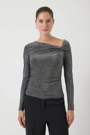 one shoulder top zilver met glitter