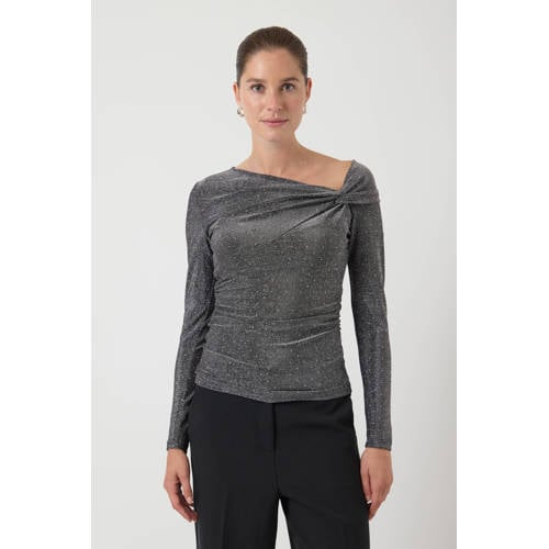 Y.A.S one shoulder top zilver met glitter afbeelding