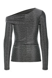 thumbnail: Zilverkleurige dames Y.A.S one shoulder top van polyester met effen, lange mouwen en glitters