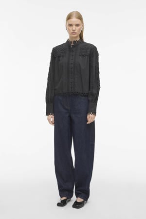 blouse donkerblauw broderie