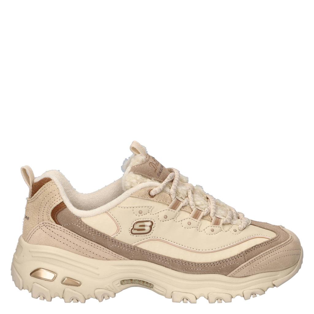 Beige dames Skechers D'Lites chunky sneakers van suède, imitatieleer en teddy met veters