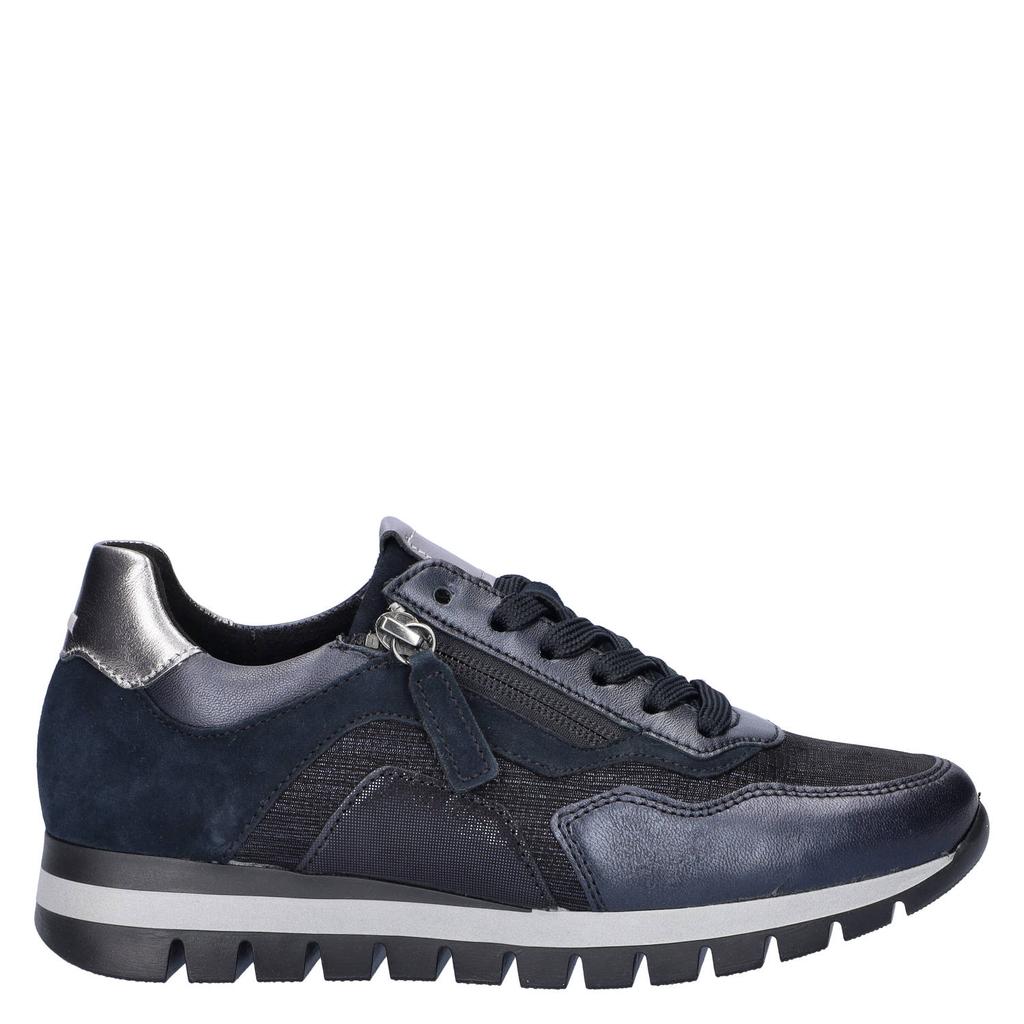 Donkerblauwe dames Gabor Comfort leren sneakers met rits- en vetersluiting