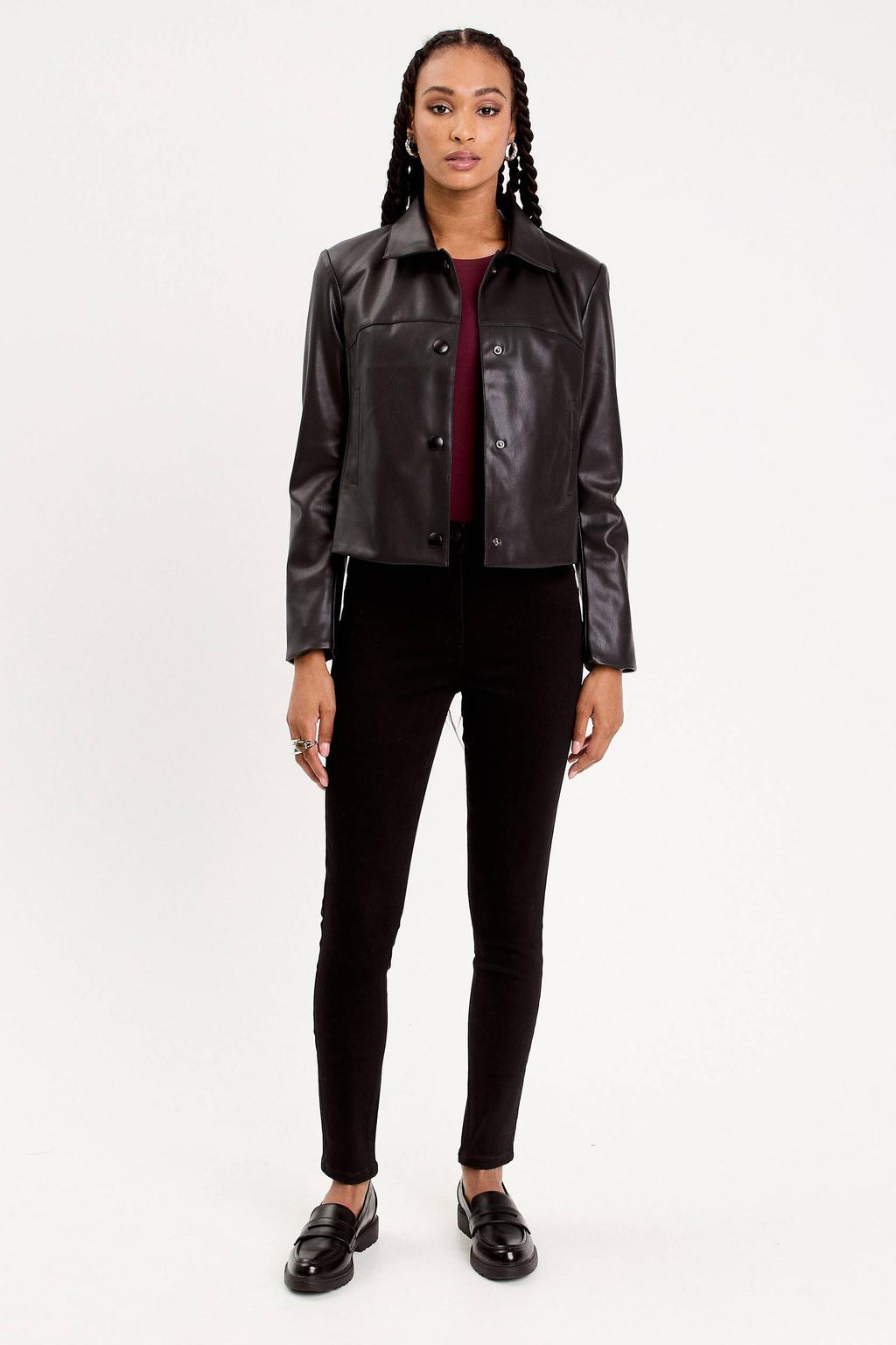 Black denim dames Cache Cache skinny jeans black van denim met regular waist, rits- en knoopsluiting en effen