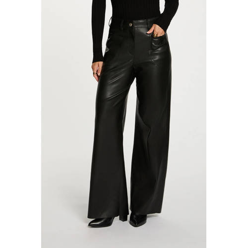 Morgan imitatieleren imitatieleren wide leg high waist casual broek zwart afbeelding