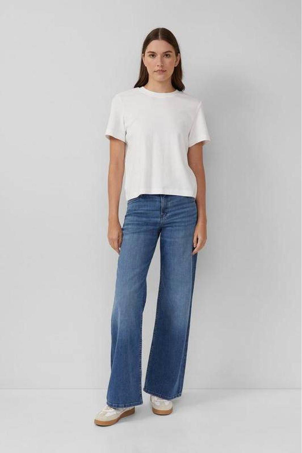 Medium blue denim dames s.Oliver wide leg jeans van denim met rits- en knoopsluiting en effen