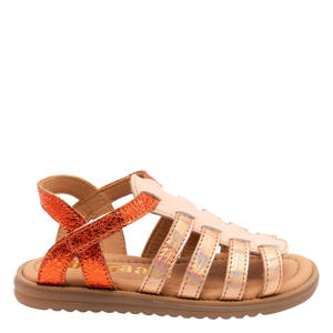 leren sneakers metallic roze/oranje