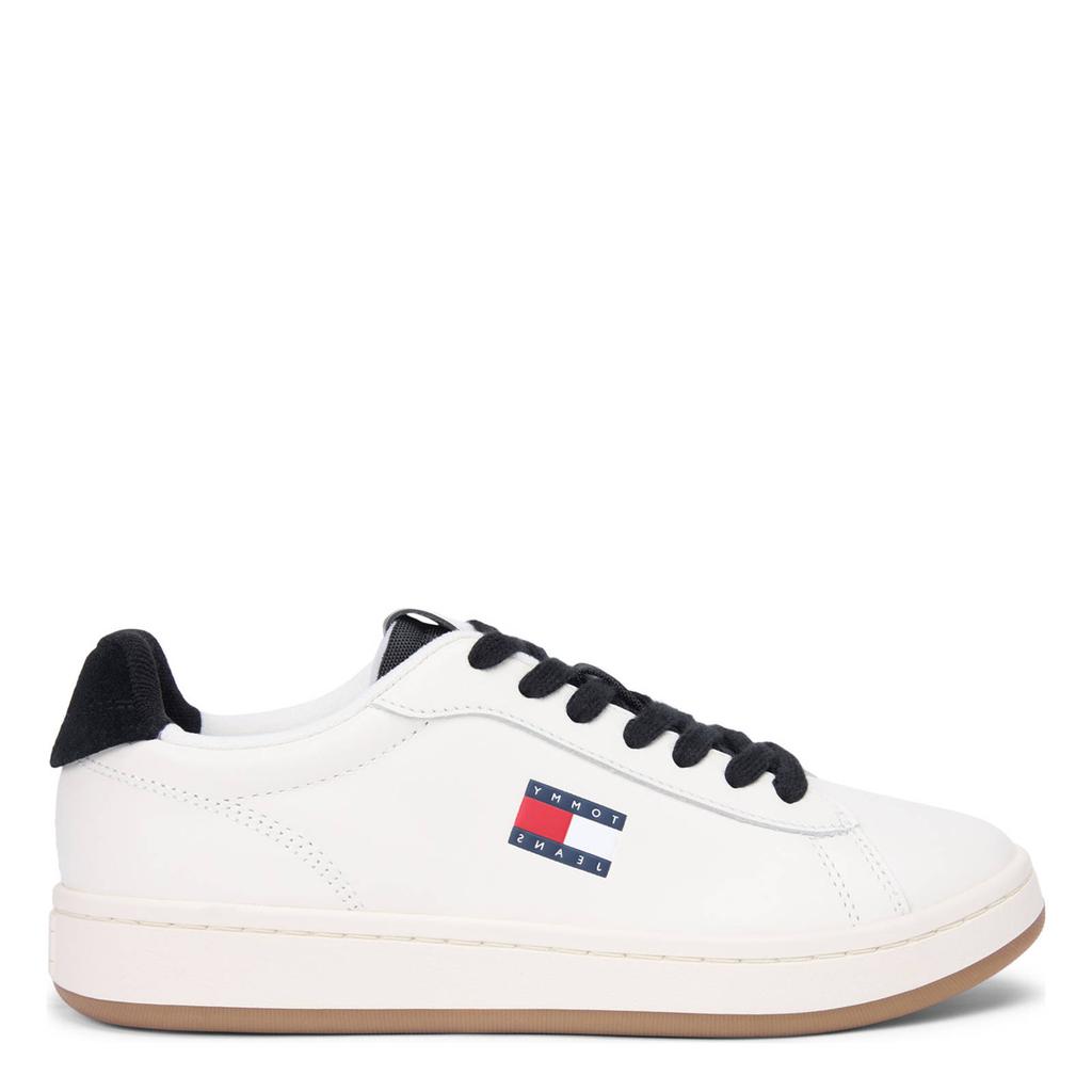 Ecru en zwarte dames Tommy Jeans Archive '98 leren sneakers met veters