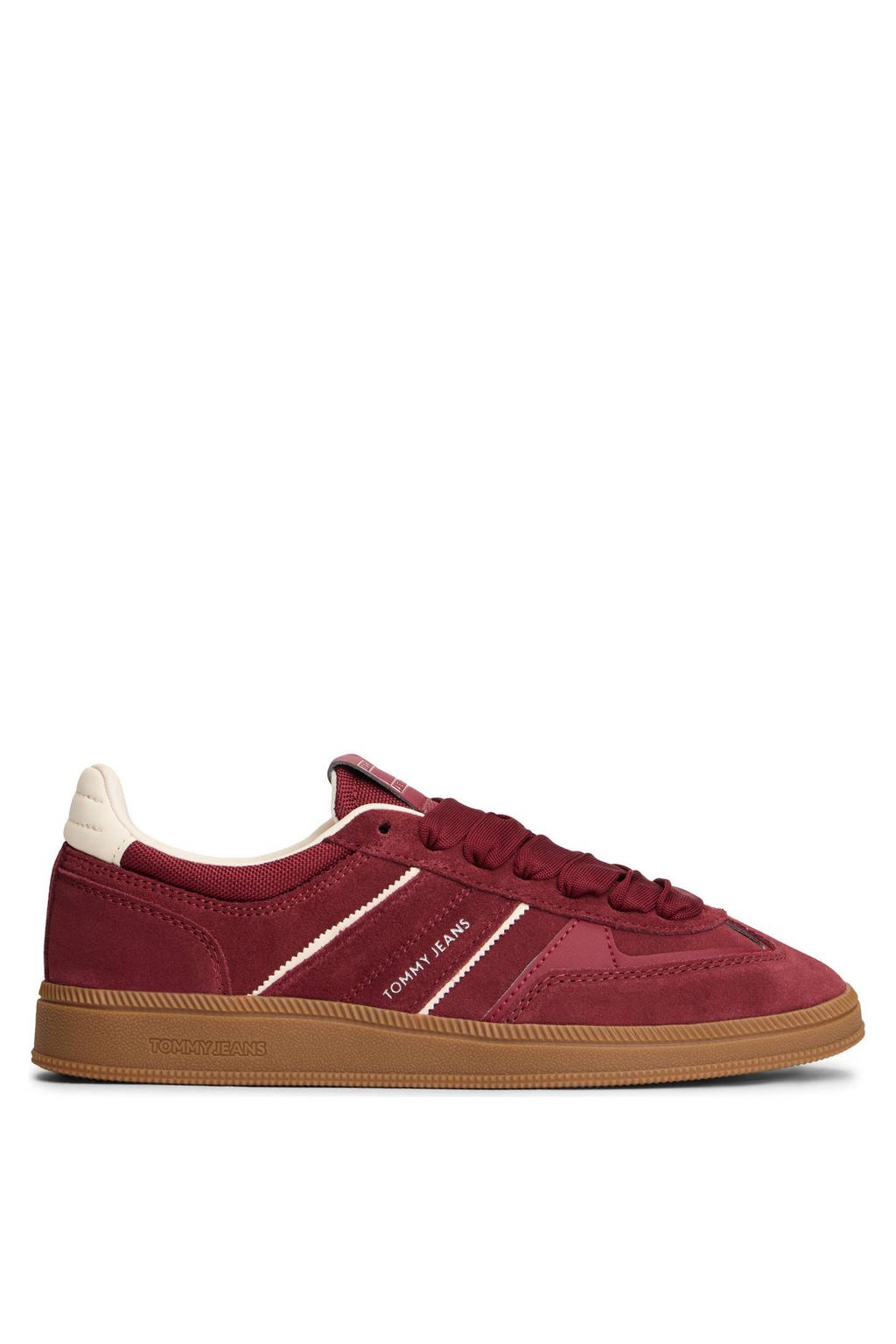 Bordeaux dames Tommy Jeans suède sneakers met veters