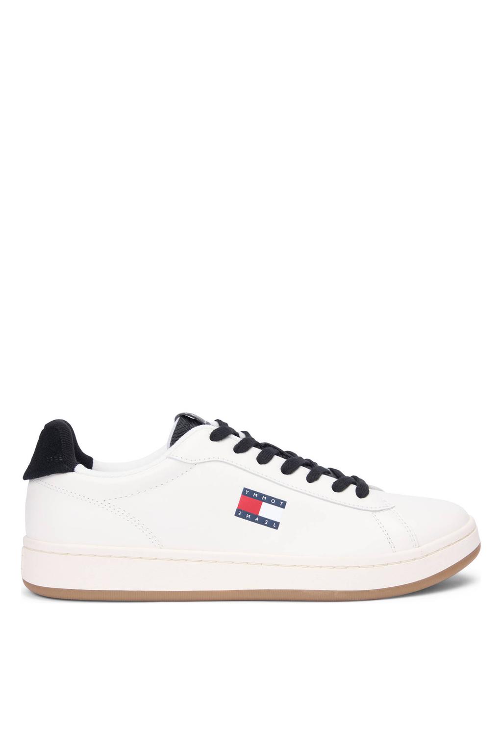 Witte heren Tommy Jeans leren sneakers met veters