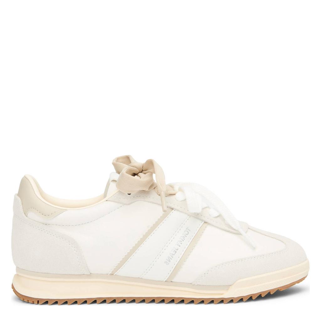 Ecru en beige dames Tommy Jeans leren sneakers met veters