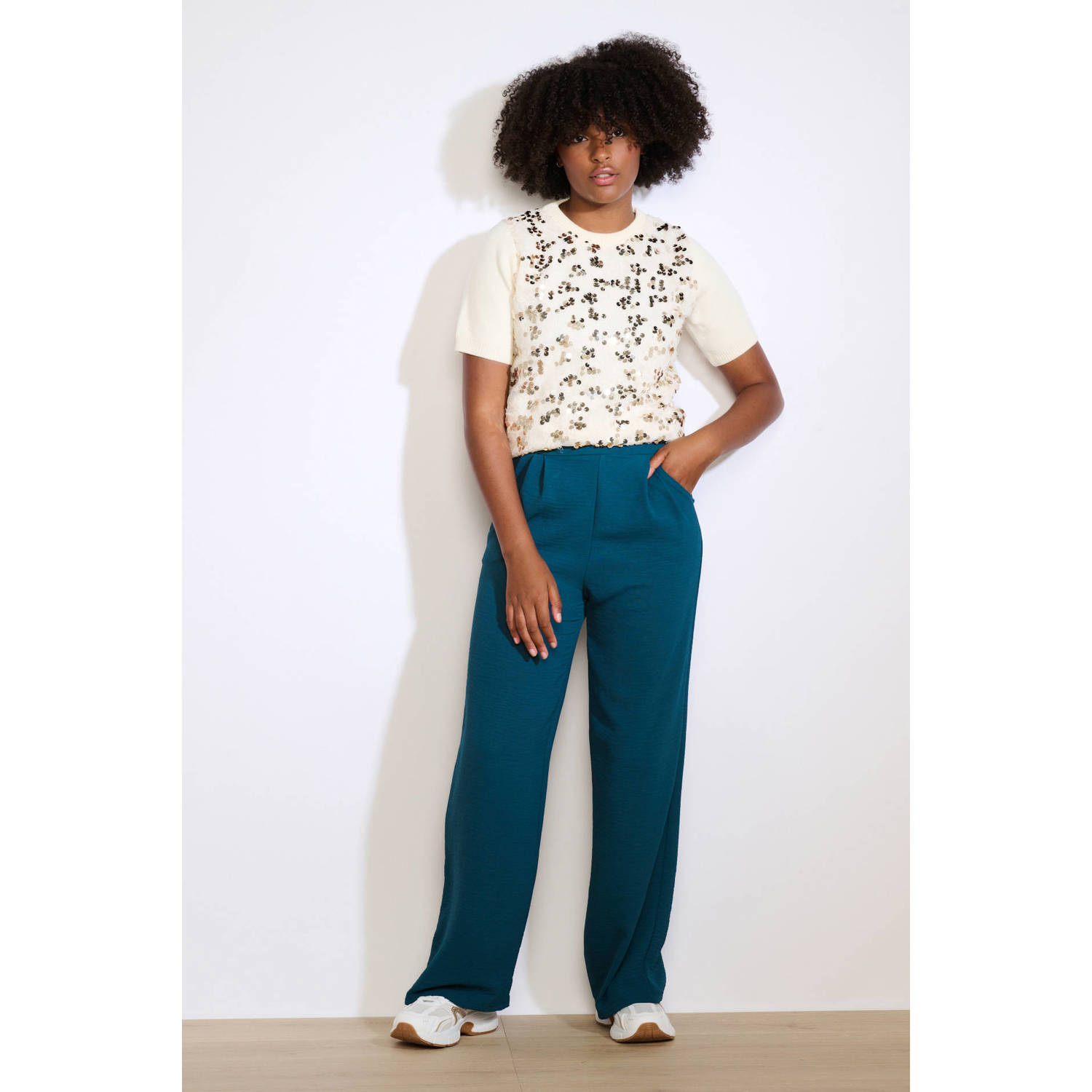 LOLALIZA wide leg regular waist pantalon petrol