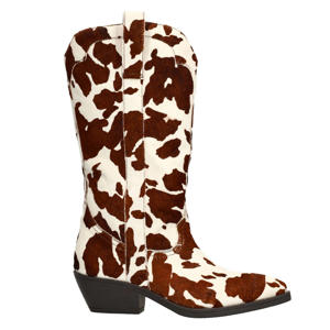 leren cowboylaarzen met koeienprint bruin/ecru