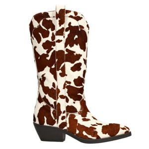 leren cowboylaarzen met koeienprint bruin/ecru