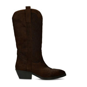 leren cowboylaarzen met ponyhair donkerbruin