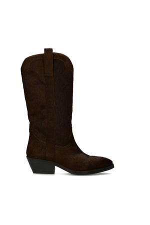 leren cowboylaarzen met ponyhair donkerbruin
