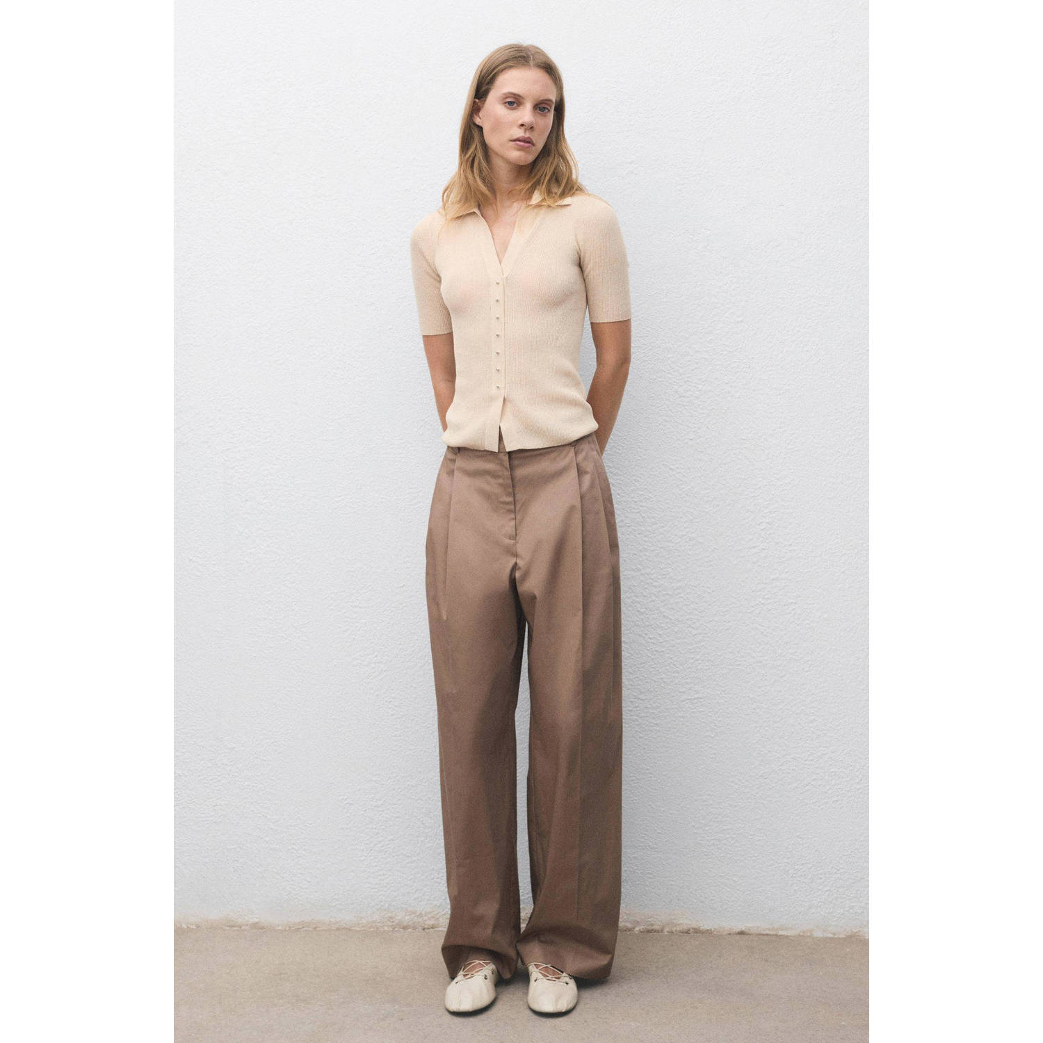 Mango gebreid vest zand