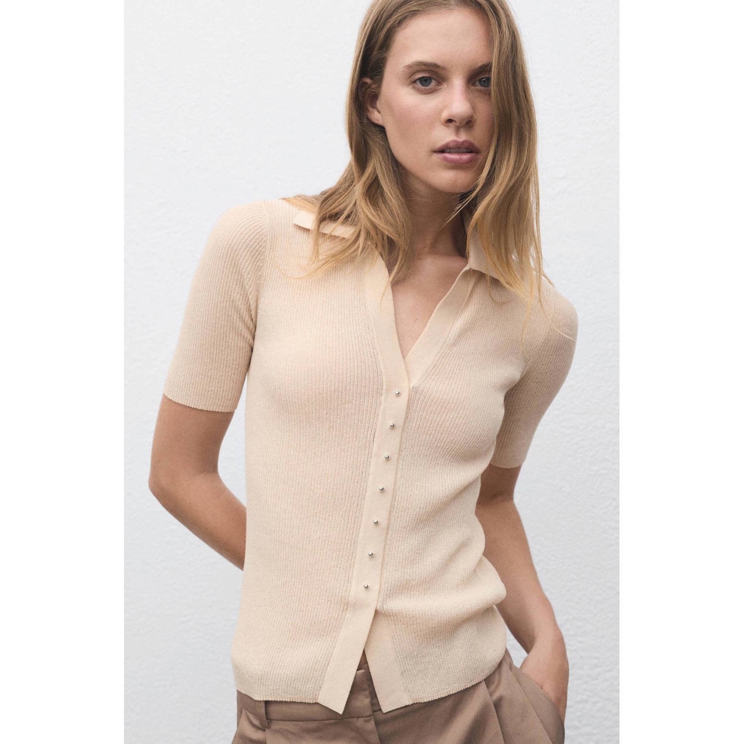 Mango gebreid vest zand