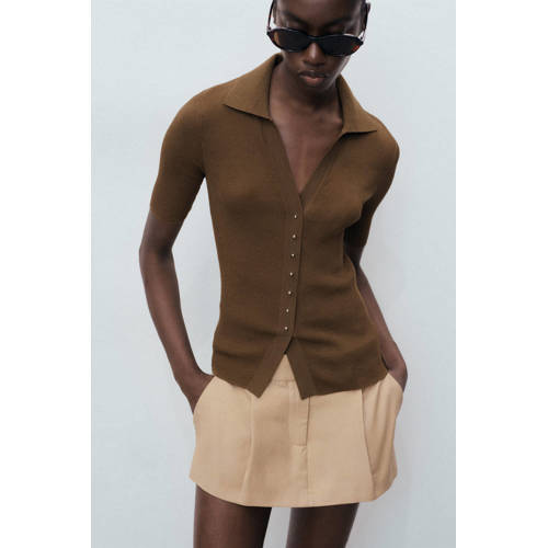 Mango gebreid vest donkerbruin afbeelding