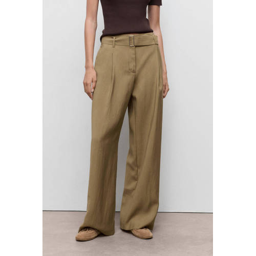 Mango wide leg high waist casual broek groen afbeelding