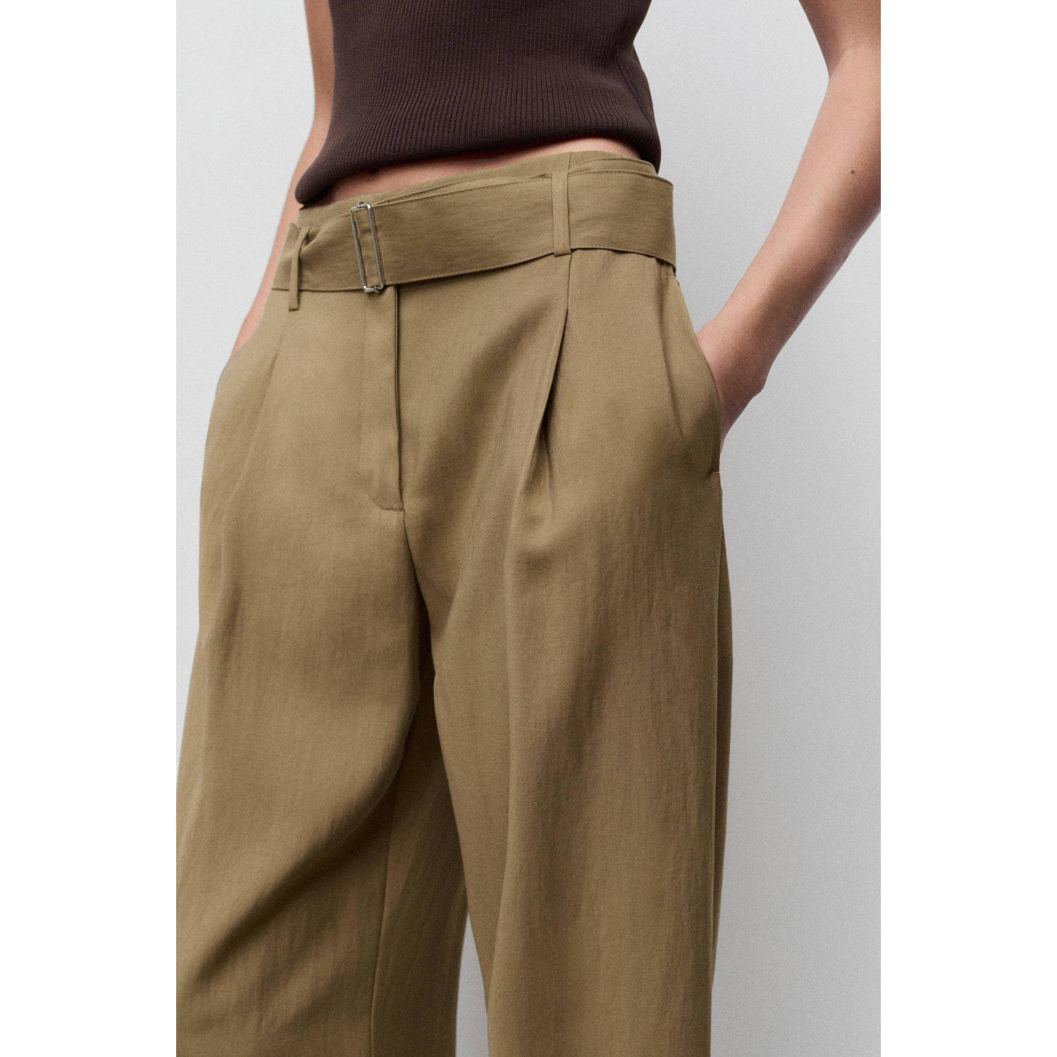 Mango wide leg high waist casual broek groen