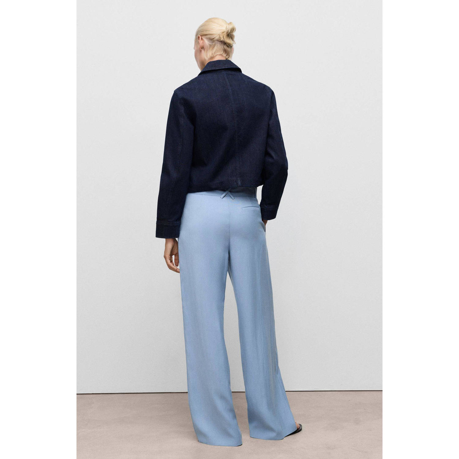 Mango wide leg high waist casual broek lichtblauw