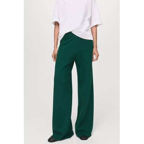 Mango straight regular waist broek donkergroen fijn gebreid afbeelding