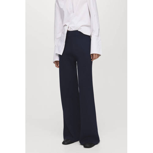 Mango straight regular waist broek marine fijn gebreid afbeelding