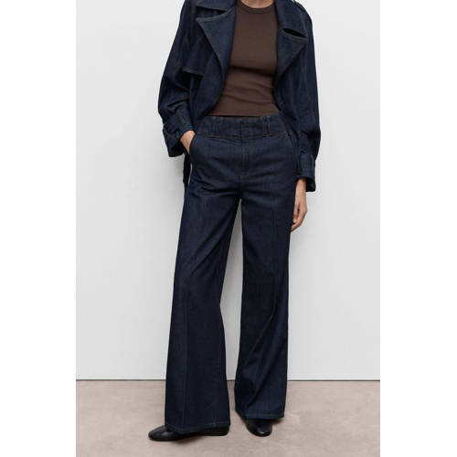 Mango denim wide leg high waist casual broek dark blue denim afbeelding