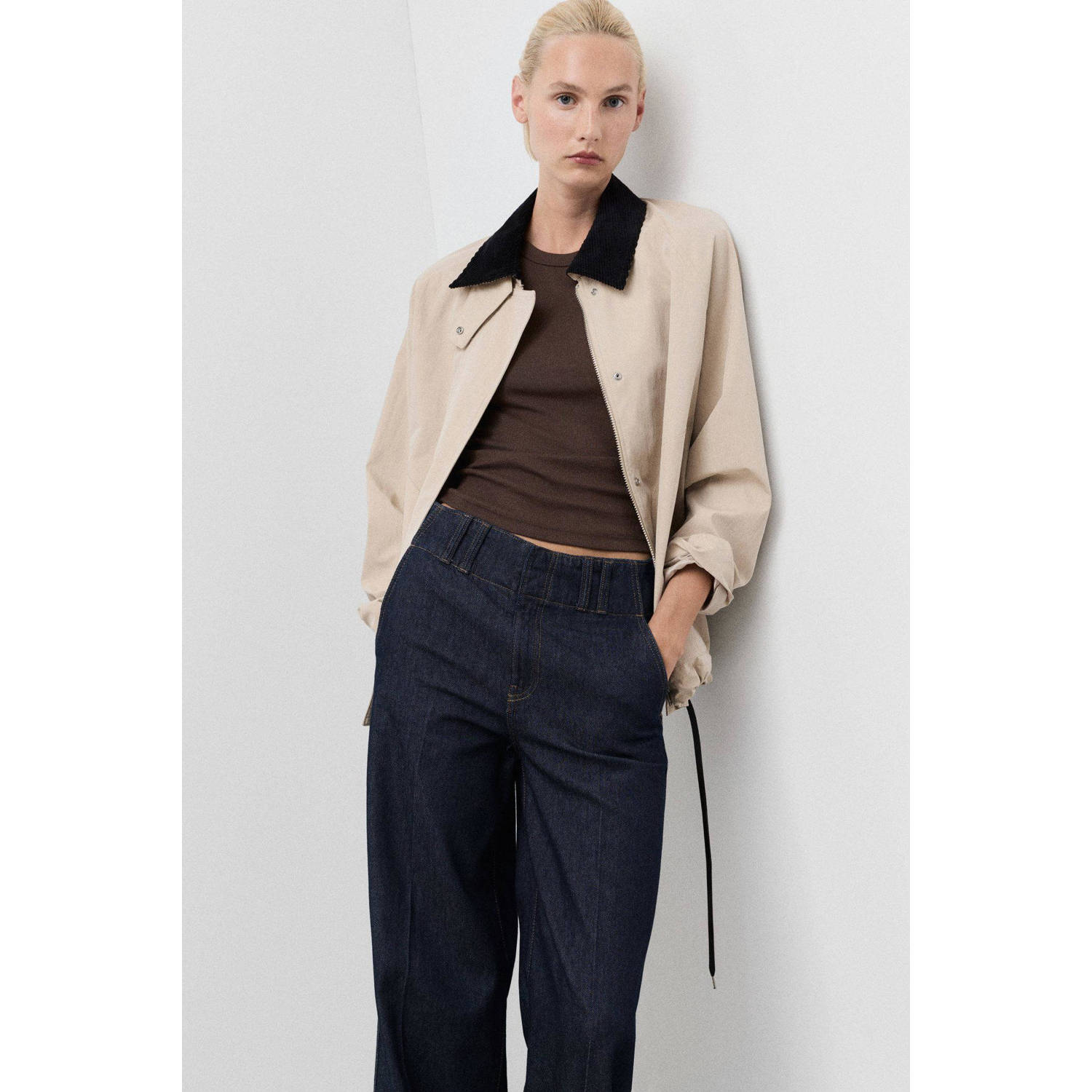 Mango denim wide leg high waist casual broek dark blue denim