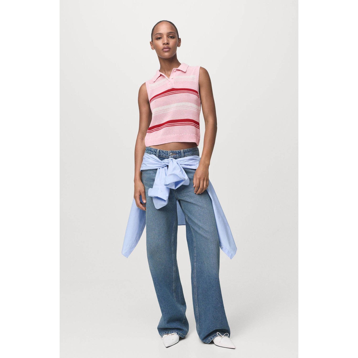 Mango polo roze gebreid