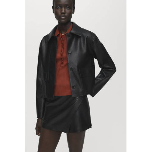 Mango imitatieleren skort zwart afbeelding