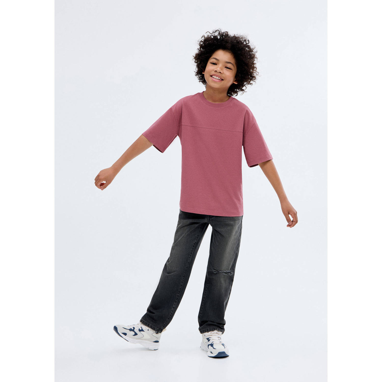 Mango Kids straight leg jeans donkergrijs