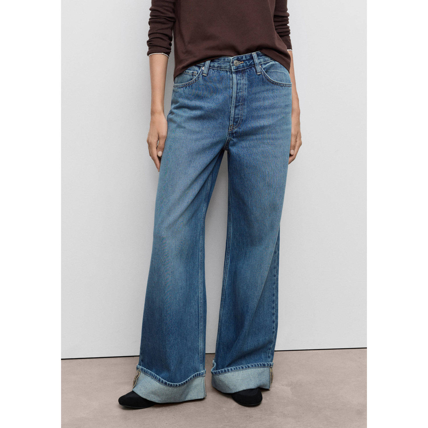 Mango wide leg jeans medium blue denim