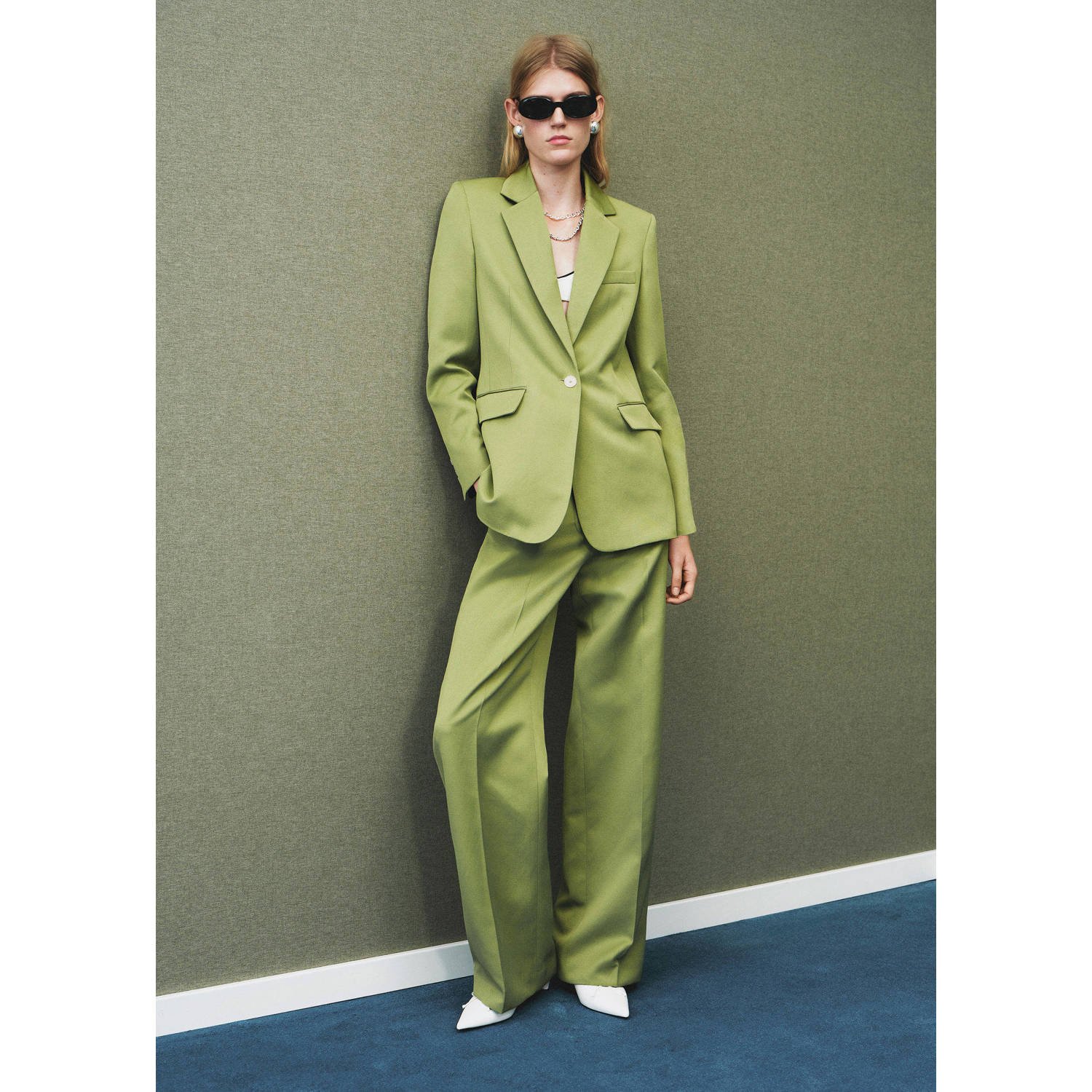 Mango getailleerde blazer met linnen groen