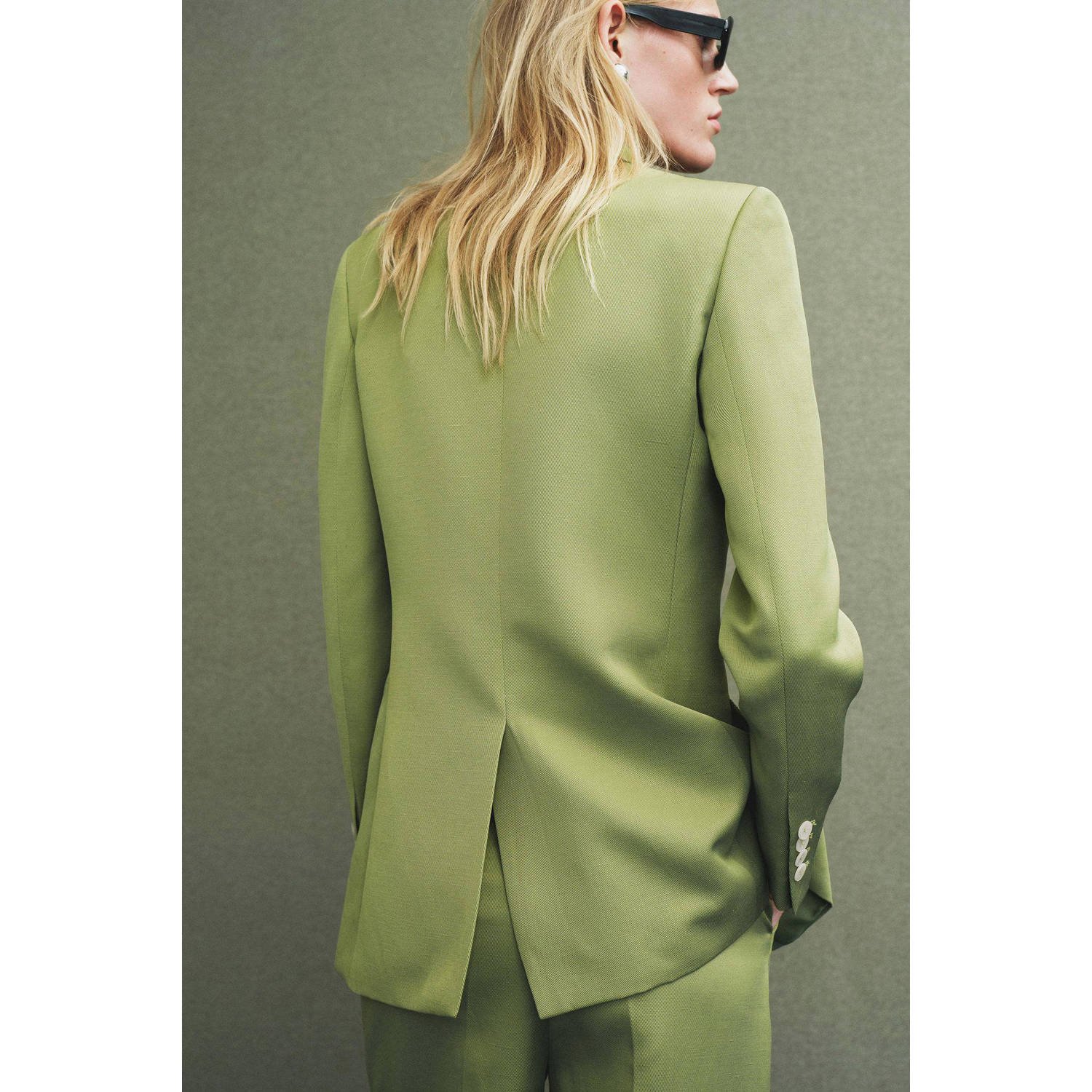 Mango getailleerde blazer met linnen groen
