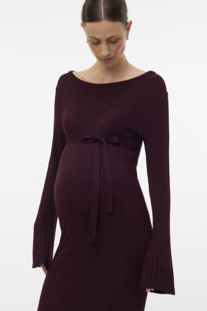 zwangerschaps midi jurk rib gebreid burgundy