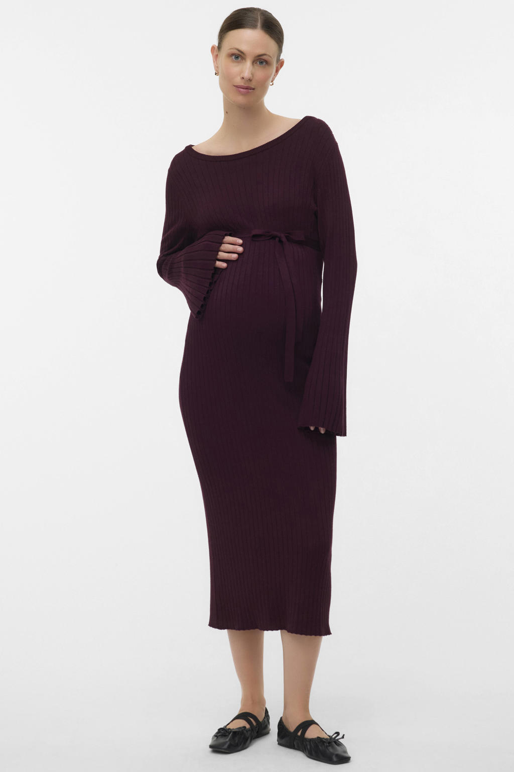 MAMALICIOUS zwangerschaps midi jurk rib gebreid burgundy