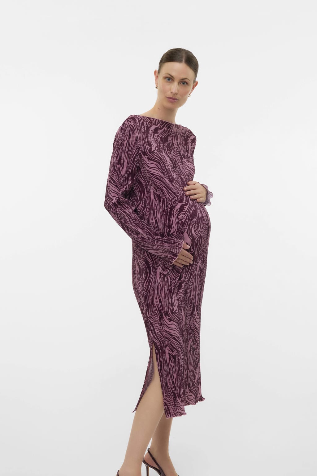 MAMALICIOUS zwangerschaps midi jurk donkerrood/roze