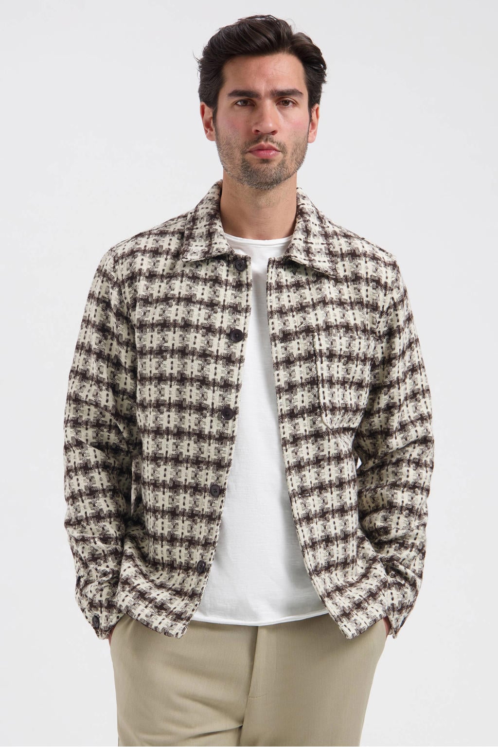 Dstrezzed overshirt met ingebreid patroon donkerbruin