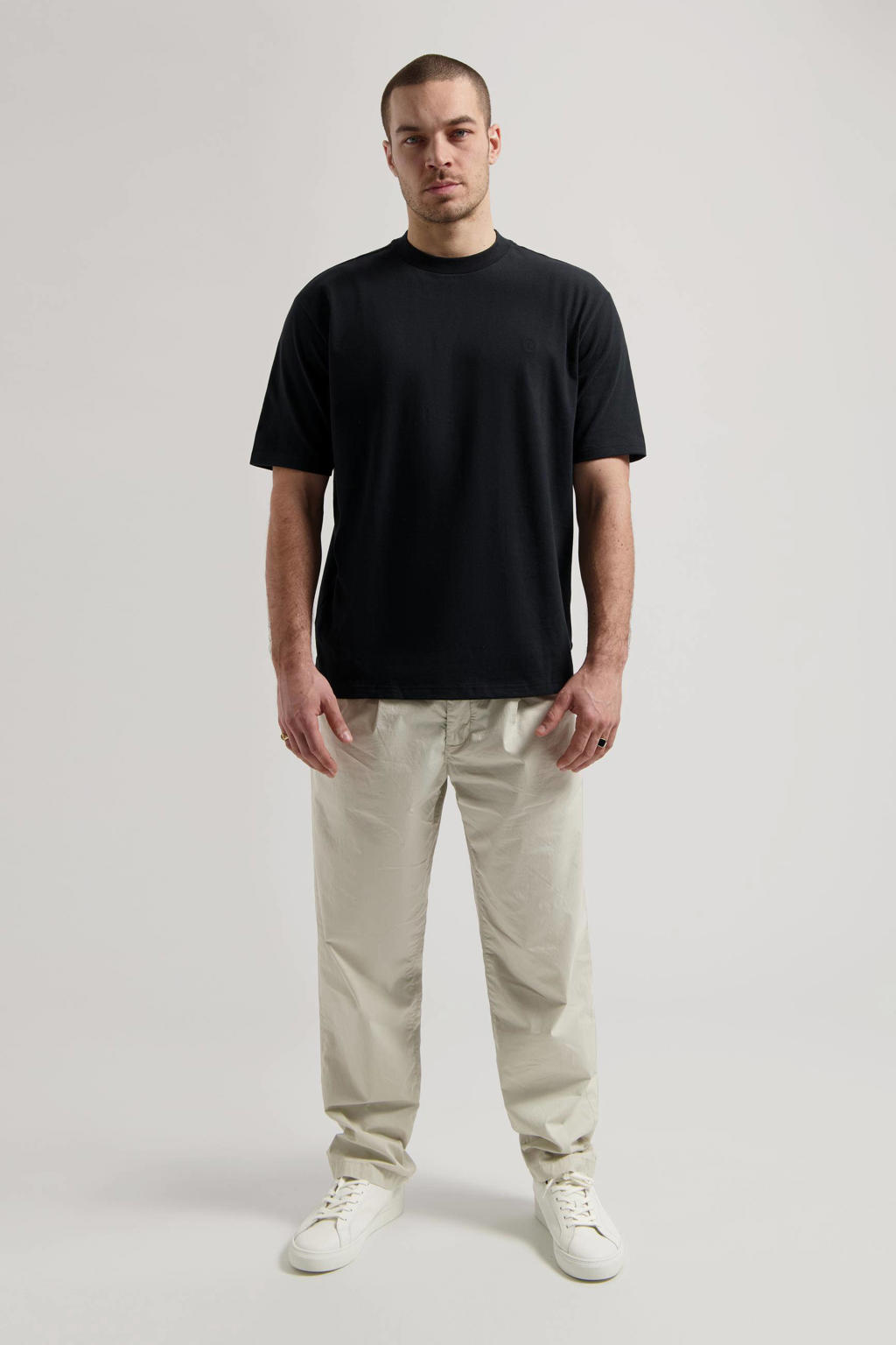 Zwarte heren Dstrezzed loose T-shirt van katoen met effen, korte mouwen en ronde hals