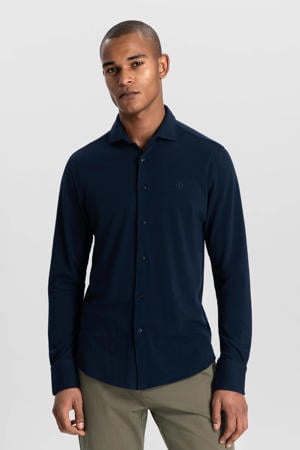 casual overhemd pique donkerblauw