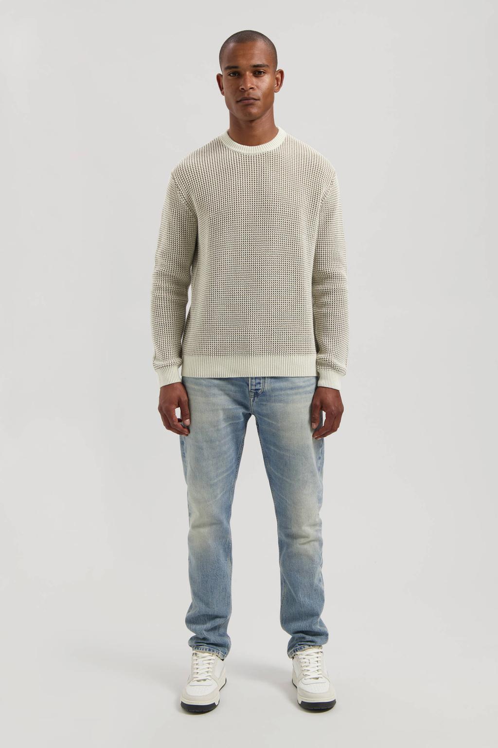 Dstrezzed trui met ingebreid patroon beige