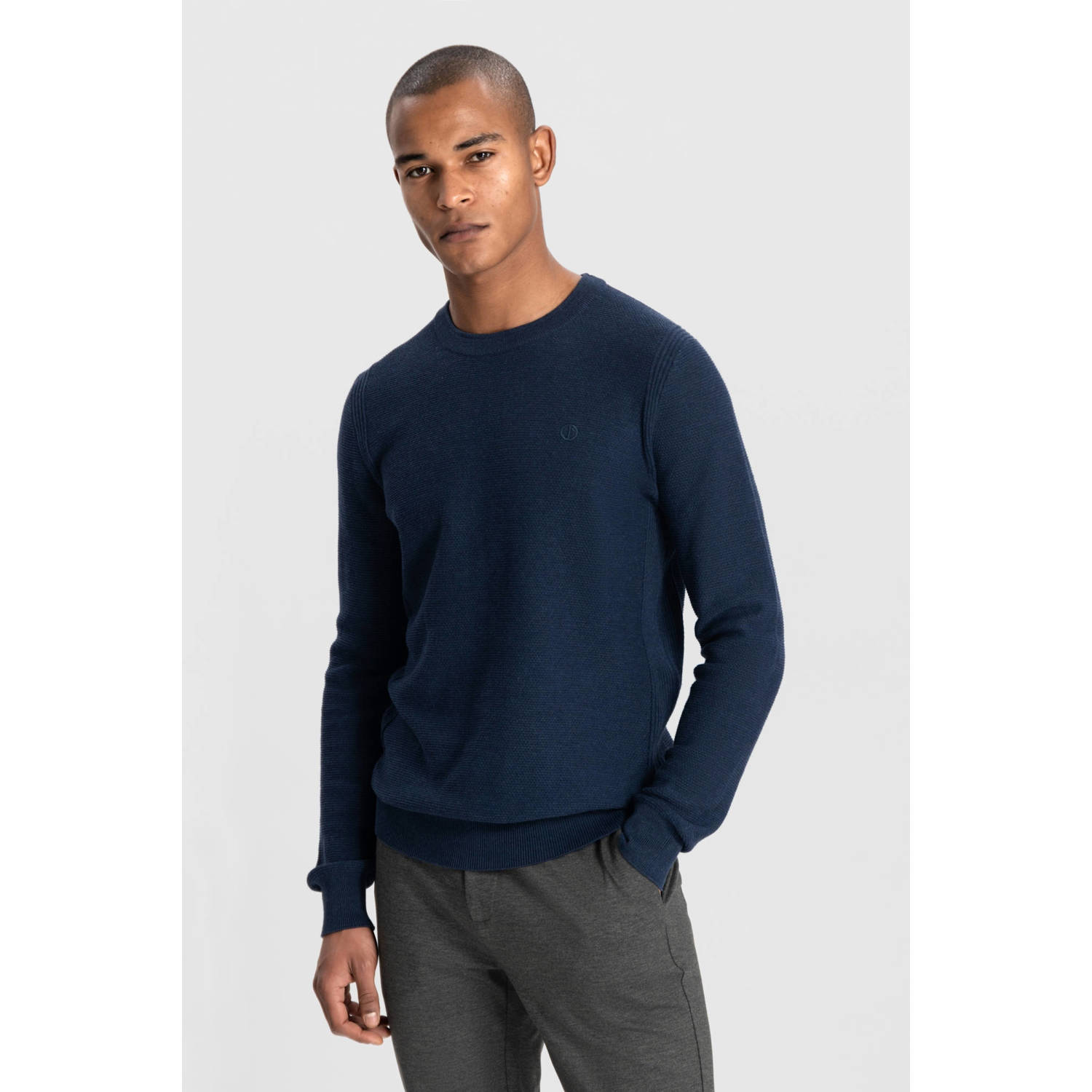 Dstrezzed trui met ingebreid patroon donkerblauw