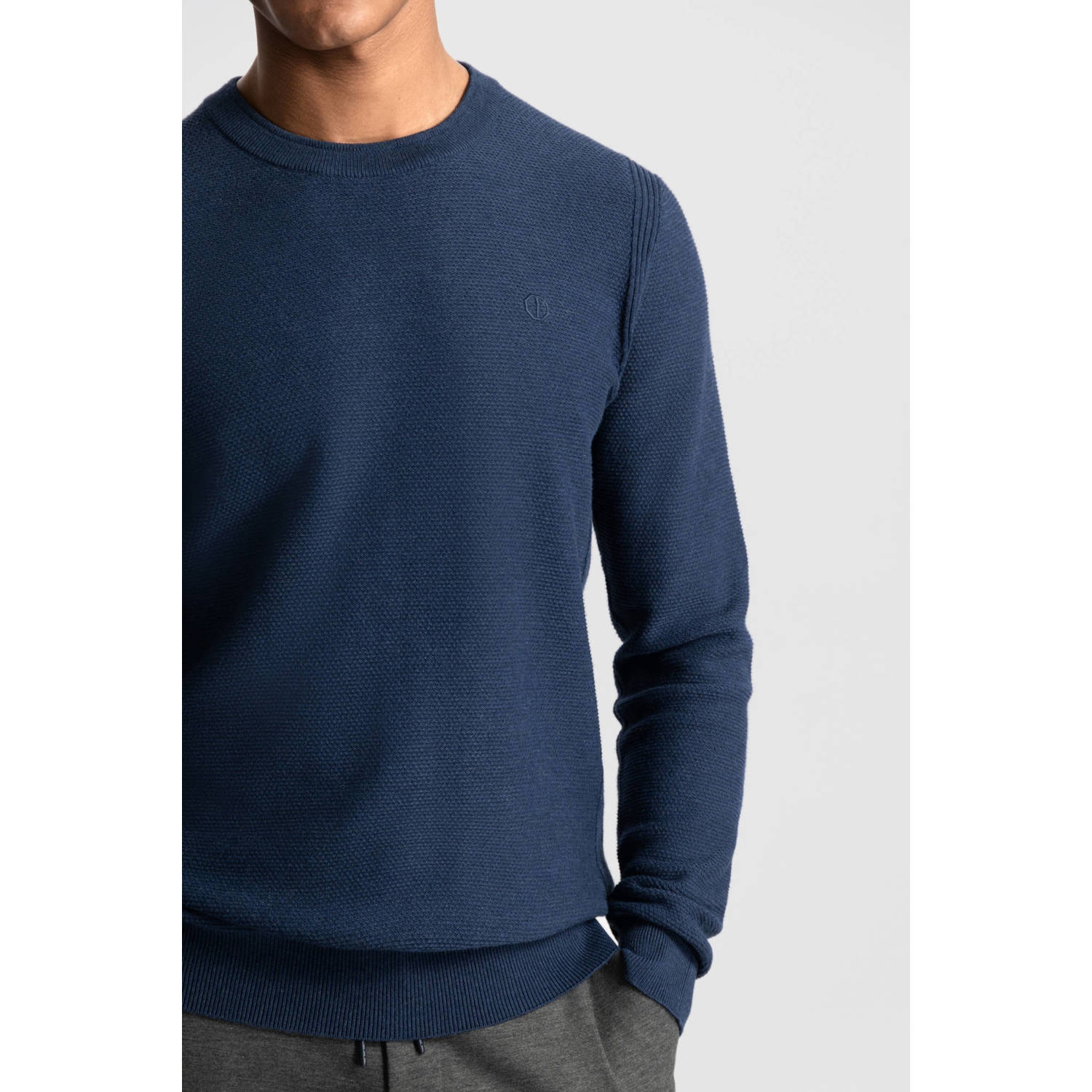 Dstrezzed trui met ingebreid patroon donkerblauw