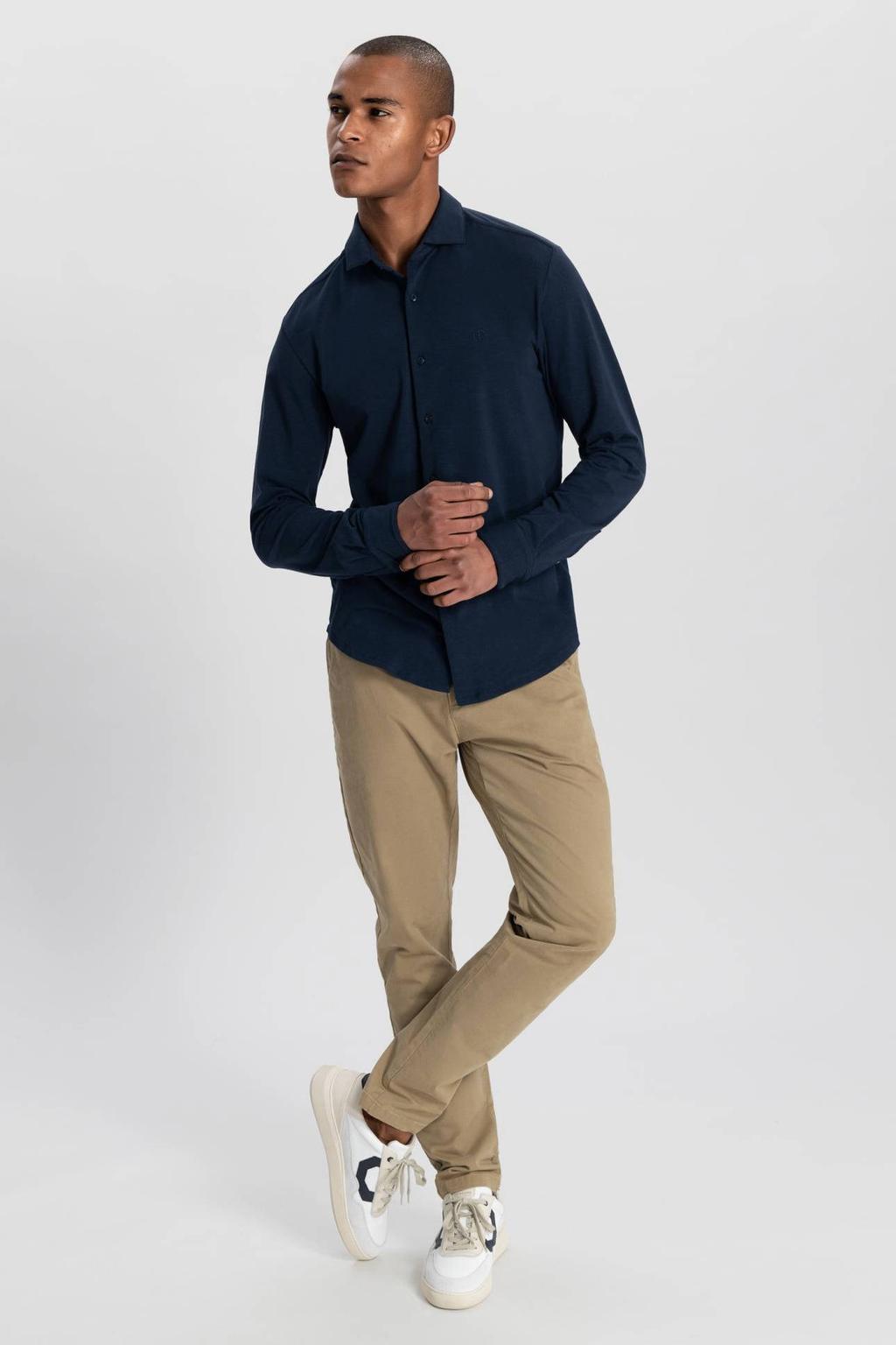 Dstrezzed casual overhemd jersey donkerblauw