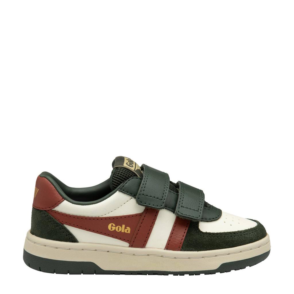 Ecru, blauw en bruine jongens Gola Hawk Strap leren sneakers met klittenband