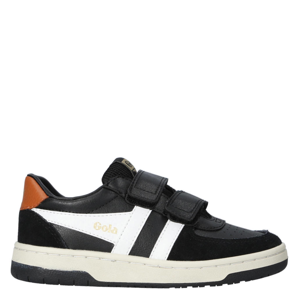 Zwart, wit en oranje jongens Gola Hawk Strap leren sneakers met klittenband